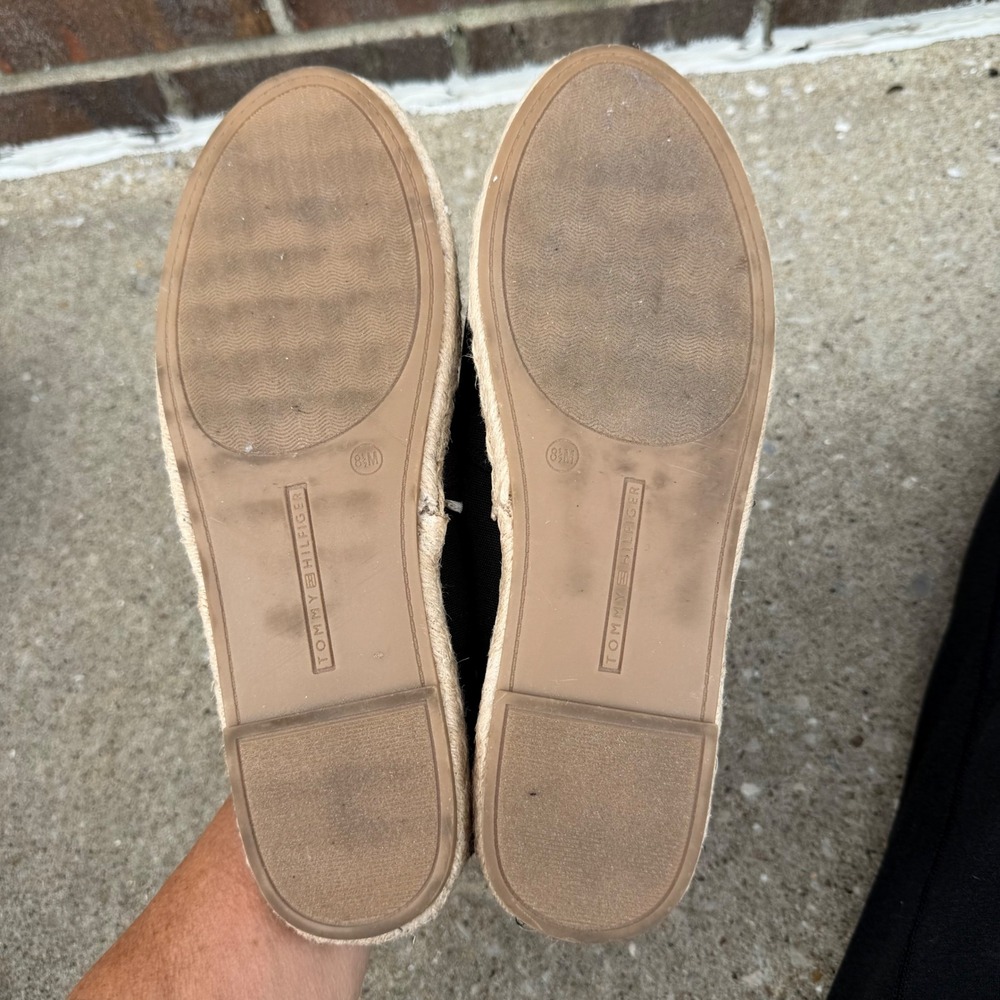 Tommy Hilfiger Anni2 Women Sz 8.5M Black Canvas Espadrille Logo Flats - Picture 6 of 11